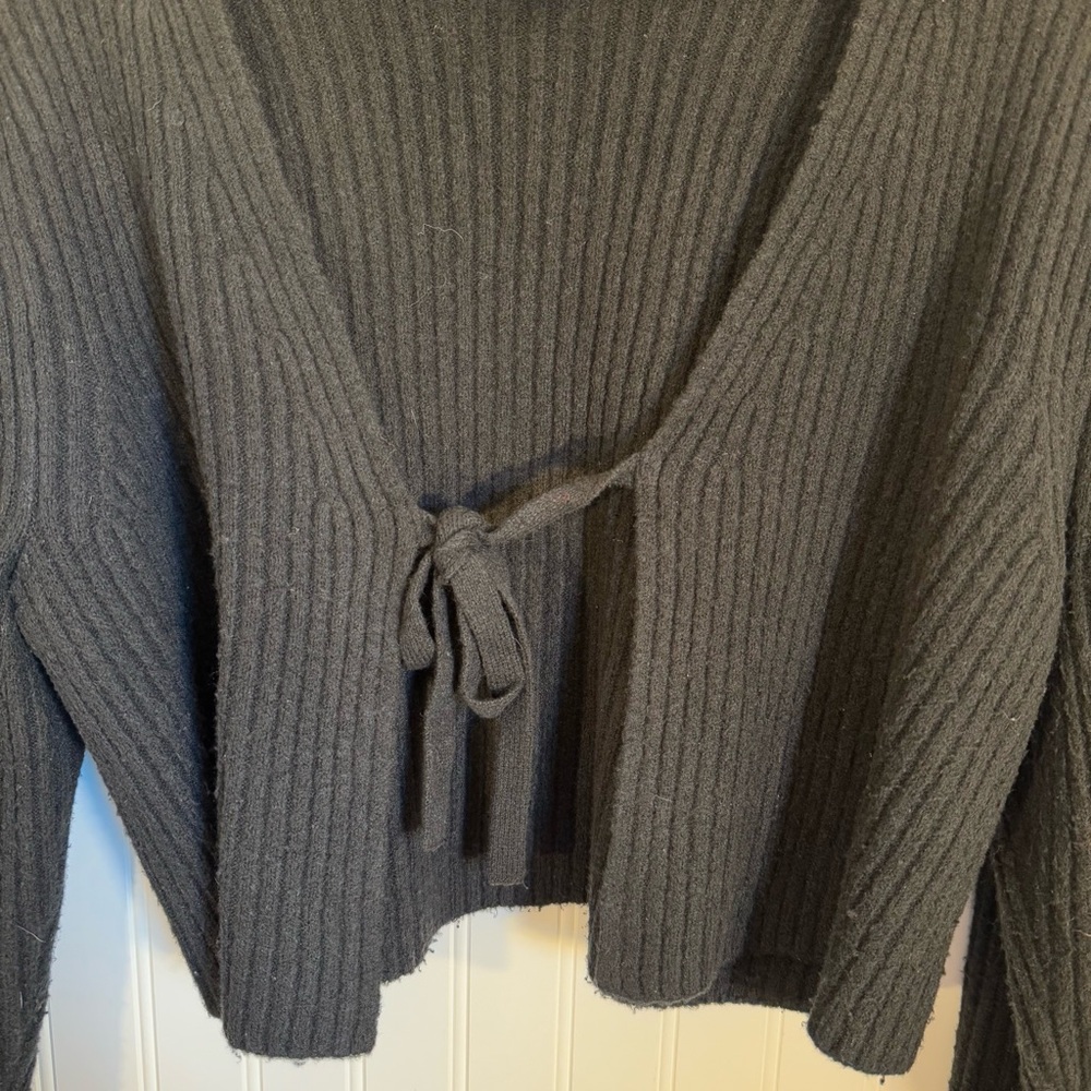 AVA & VIV Tie Front Rib Knit Black Cozy Sweater Cardigan Women’s Size 1X - Picture 2 of 8